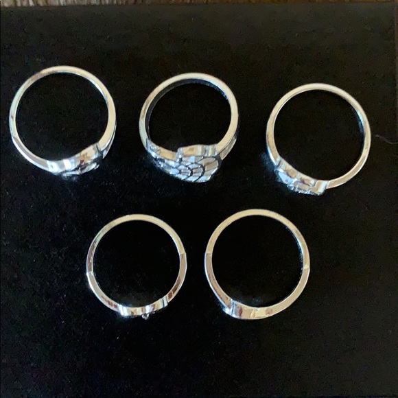 Ring Set 5 Silver Carved Rings - Picture 2 of 3